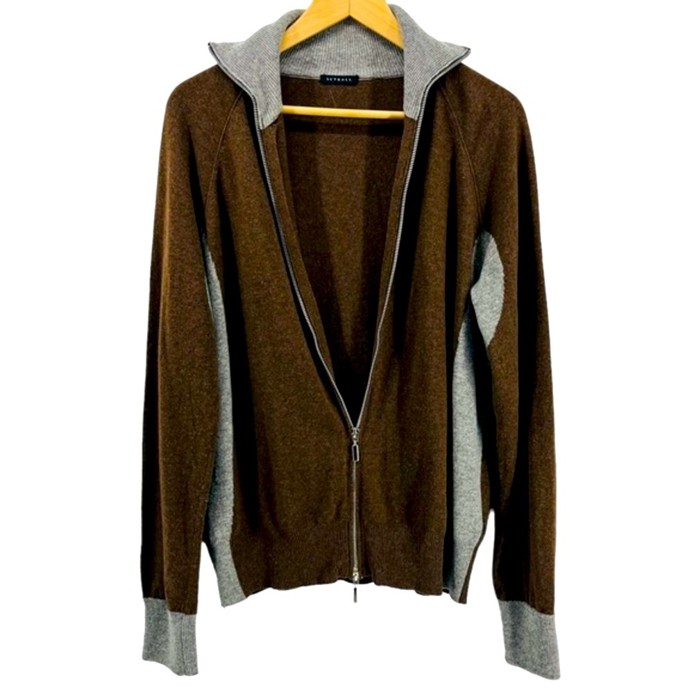 Cashmere and Wool Blend Zip Up Mens Brown Sweater by Setball M 10655